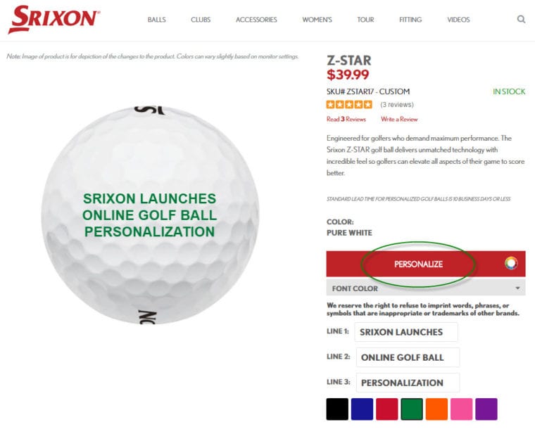 Srixon Online Golf Ball Personalization