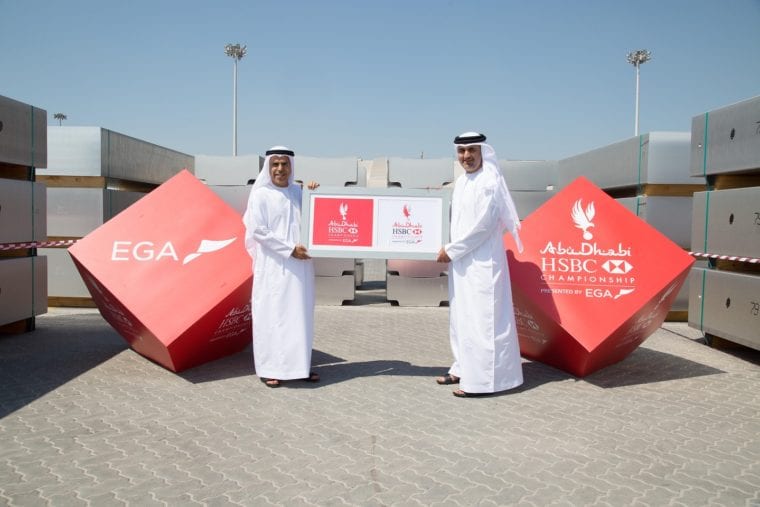 Abu Dhabi HSBC Championship - New pin flags presented by Abdulla Kalban from EGA