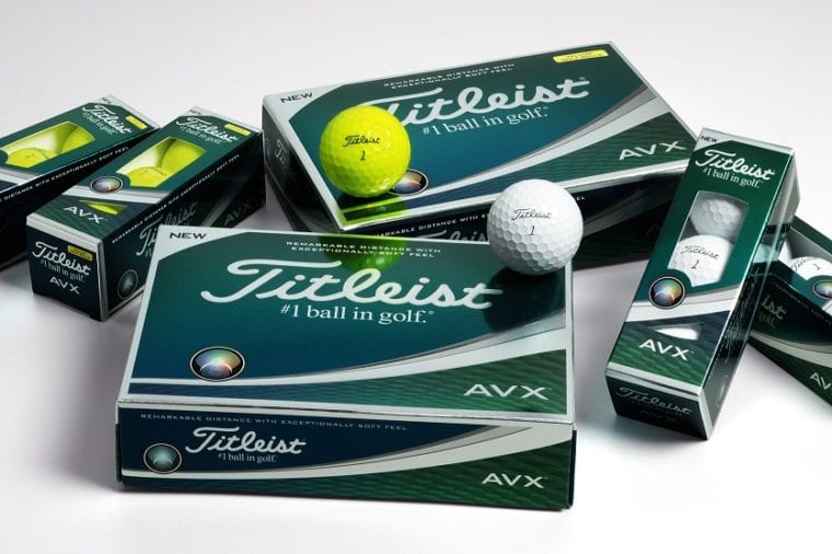 Titleist AVX golf balls in yellow and white colors
