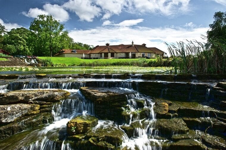 The Manor House Golf Club clubhouse from waterfall
