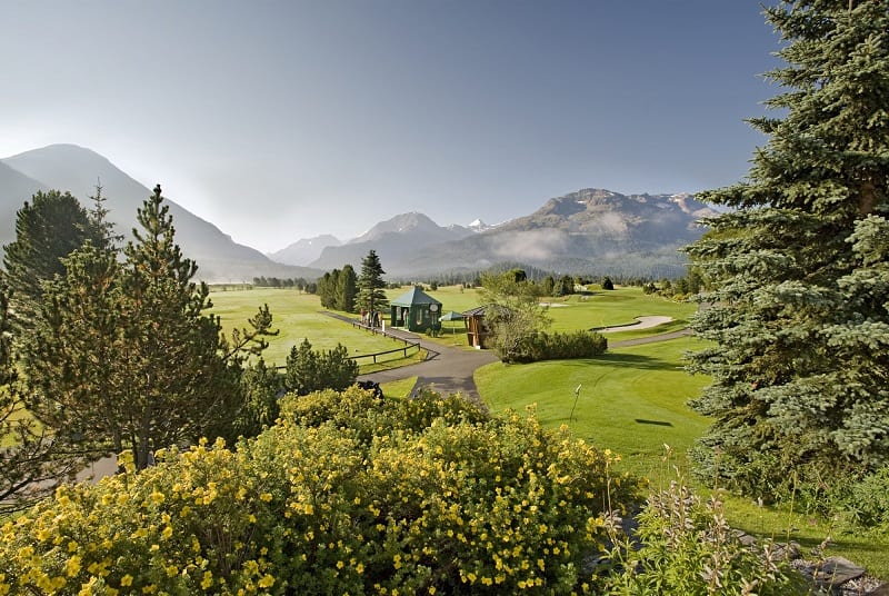 The 1st tee of Samedan golf course in the Egadine Valley Kulm Hotel St Moritz