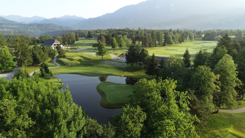 10th hole aerial on the King's Course at Royal Bled