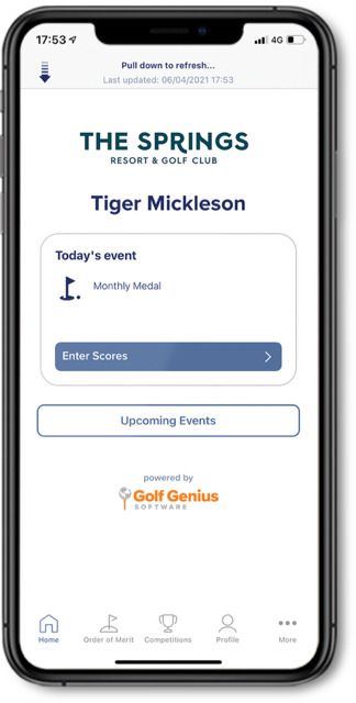 Club App Home Page personalization Golf Genius